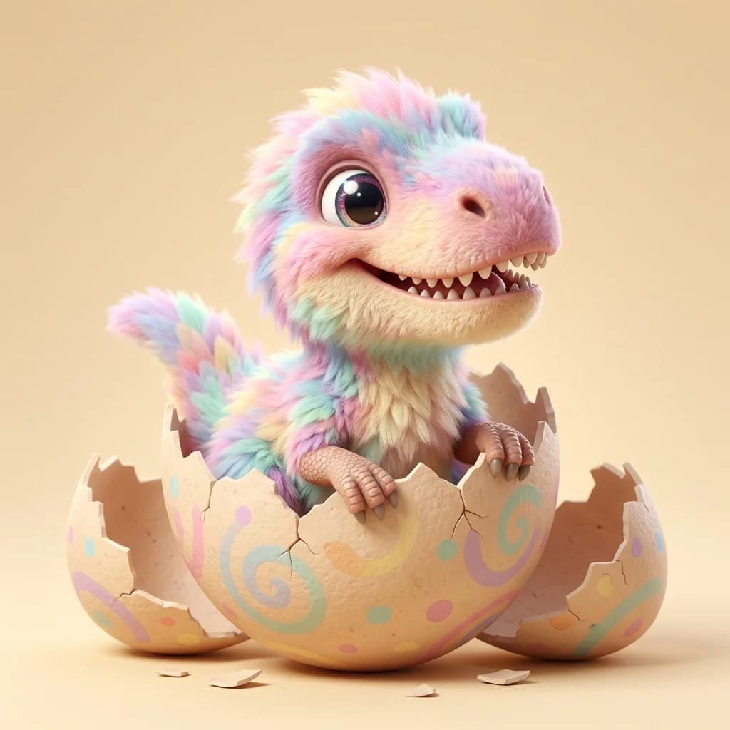 Pastel Feathered Baby T-Rex Hatching