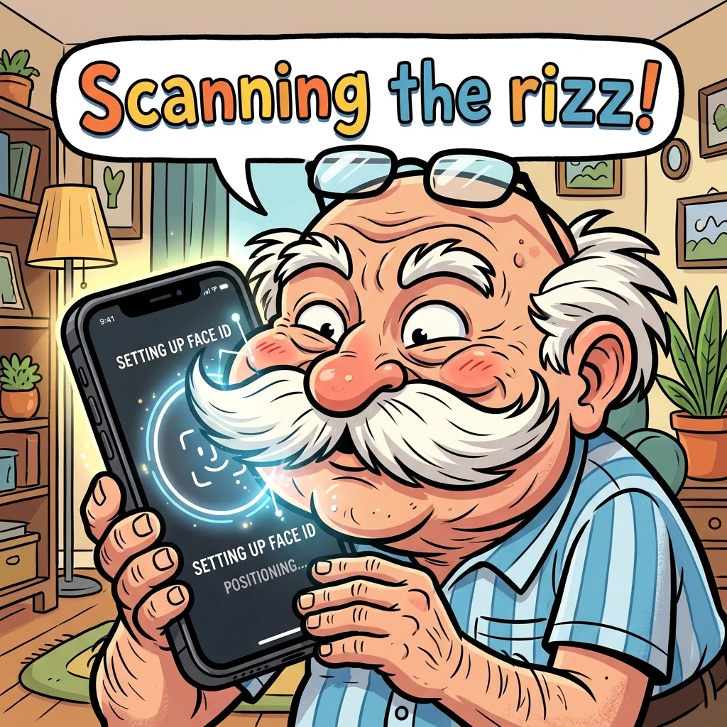 Grandpa squashing face on glass screen