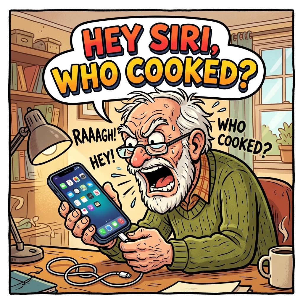 Grandpa shouting into his phone to find multiplication tables