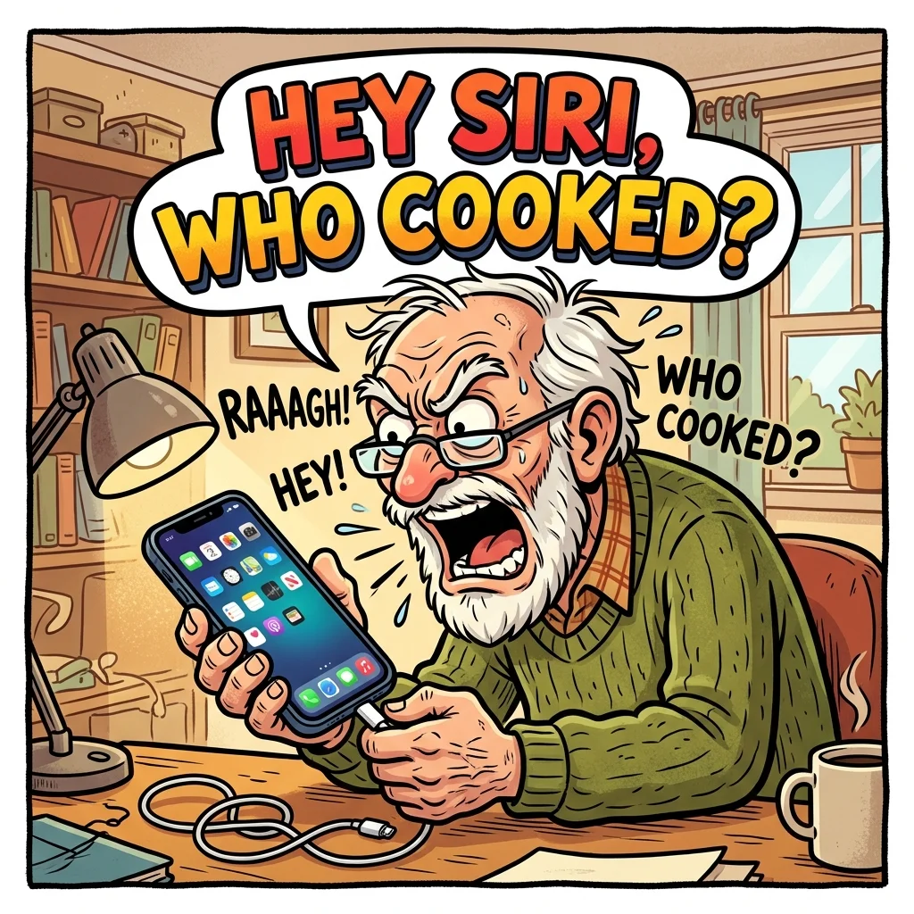 Grandpa shouting into his phone to find multiplication tables